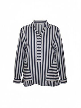 Terry Chicago Vintage 70s Women’s Striped Navy White Shirt Smocked Ruffle Hem